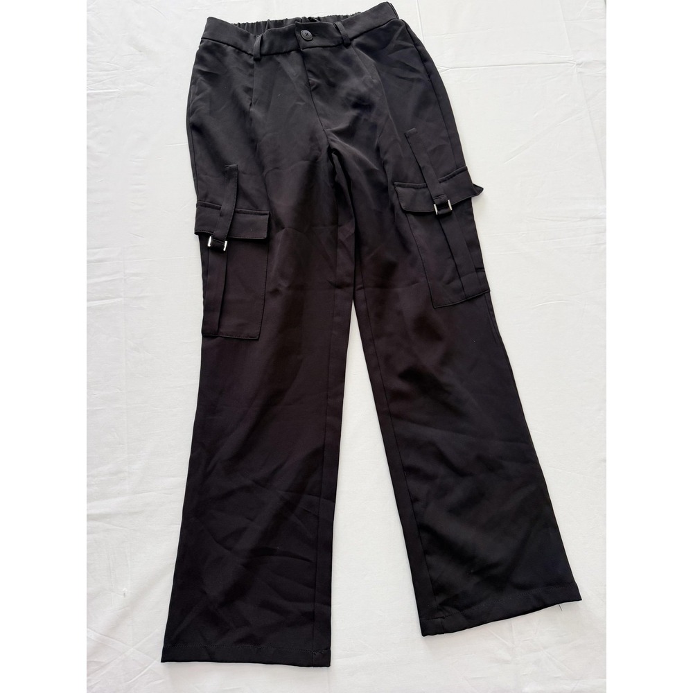 BLENCA Pants Womens Small Black Cargo Twill Wide Leg Elastic Waist Pockets